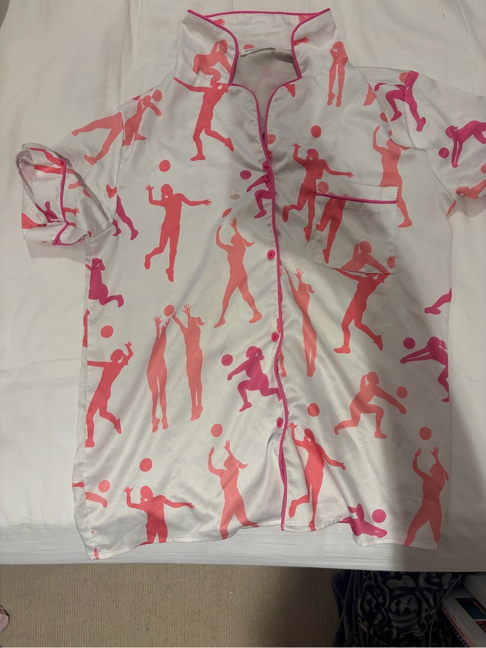Girls' White Short-Sleeve Pajama Top with Pink Sport Silhouettes